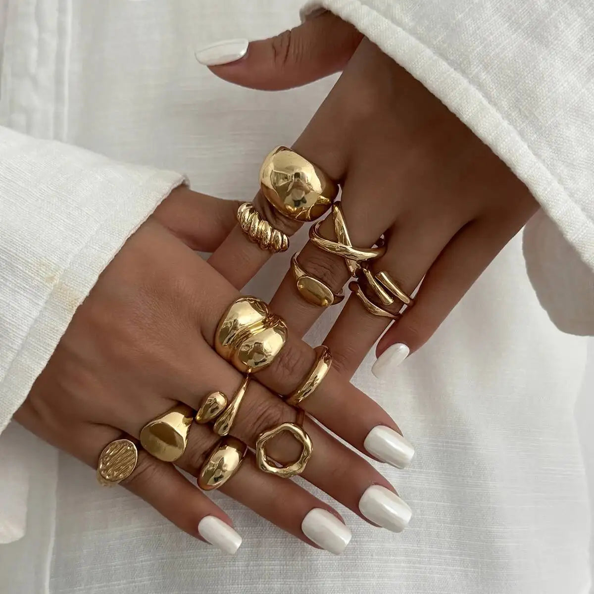 13Pcs/Set Vintage Metal Curved Open Rings