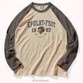 Locomotive Printed T-shirt 100% Cotton Wash Contrast Splicing Casual Tops