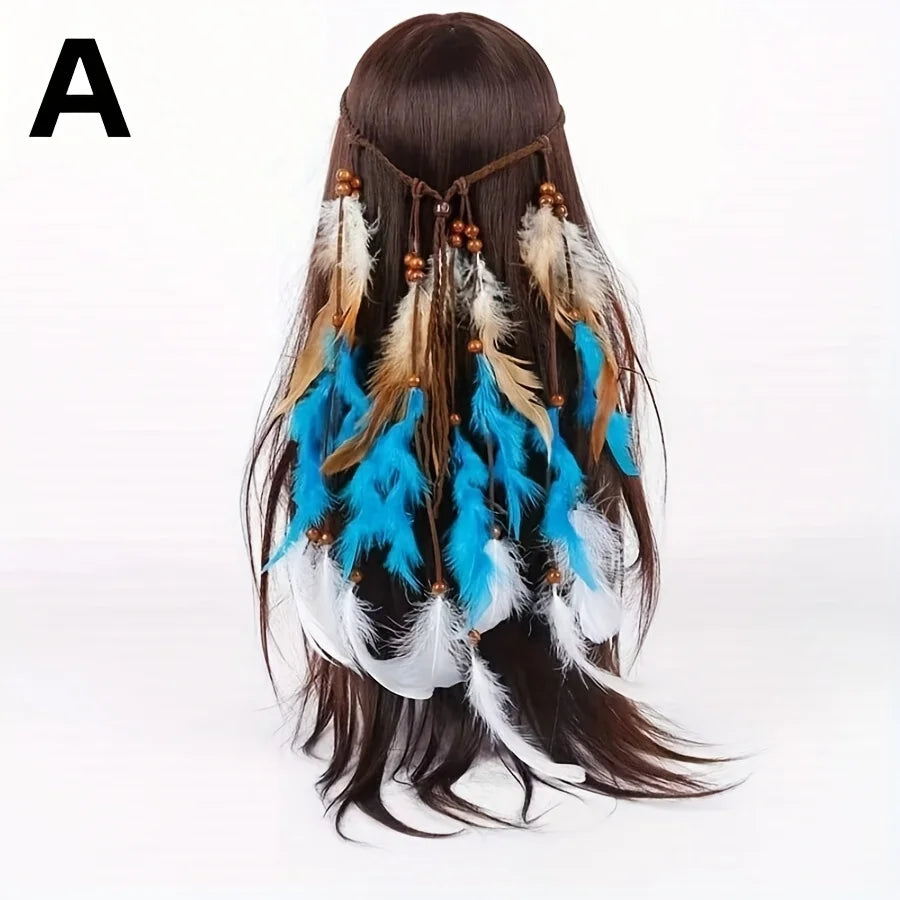 Ethnic Style Sparkles Feather Hair Tie Accessory