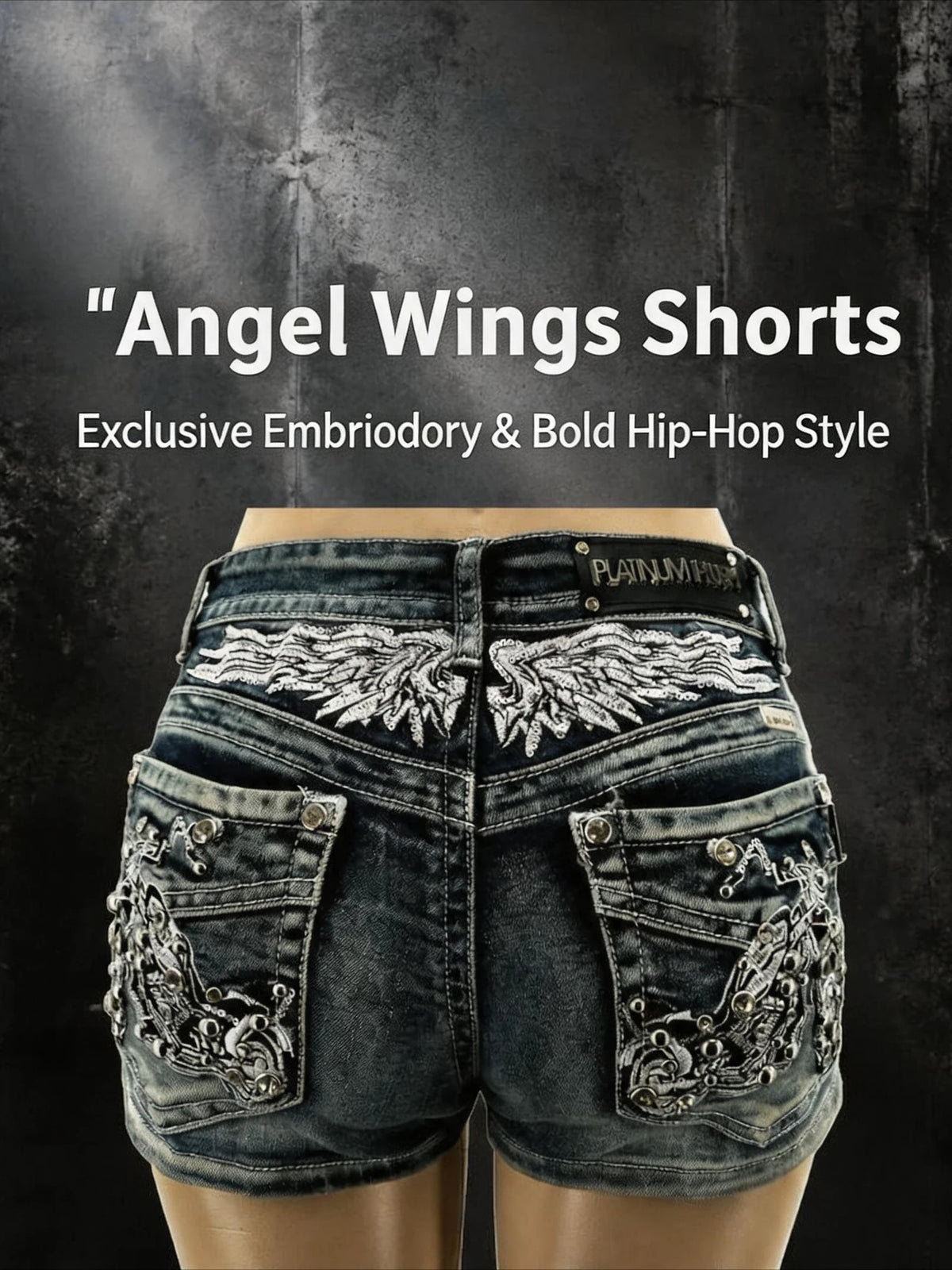 Rider Motorcycle Wing Rivet Embroidery Shorts Women Y2k Vintage Gothic