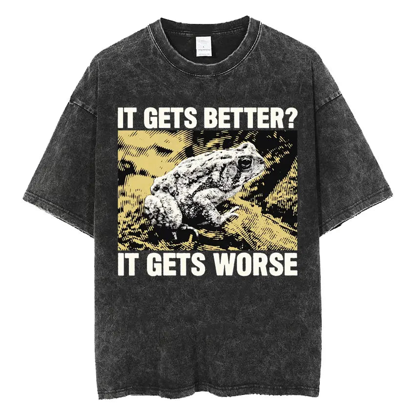 The Horrors Are Never Ending Yet I Remain Silly T-shirt Funny Frog Retro Washed T Shirt Men's Oversized Tees