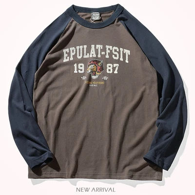 Locomotive Printed T-shirt 100% Cotton Wash Contrast Splicing Casual Tops