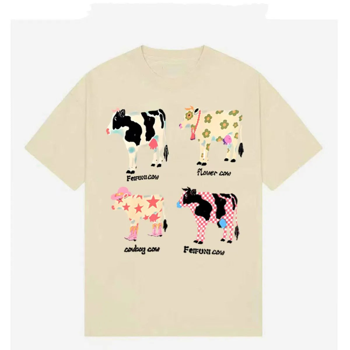 Cute Cartoon Cow Graphic T-shirt Women Unisex Top Casual Loose Y2k