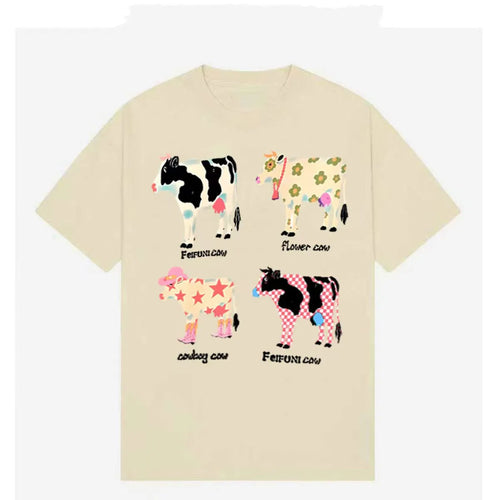 Cute Cartoon Cow Graphic T-shirt Women Unisex Top Casual Loose Y2k