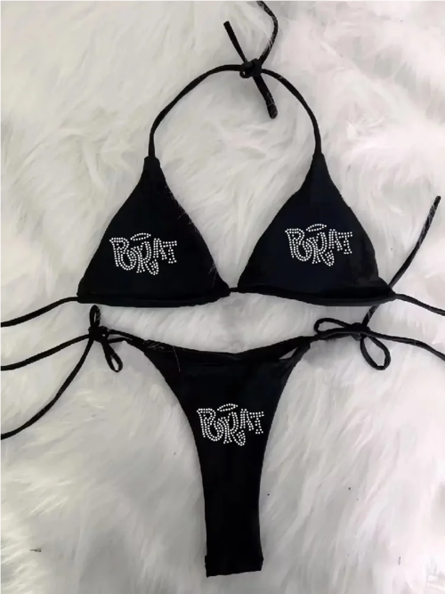2000s Woman Punk New Beach Swimwear gothic clothes BRAT Rhinestone