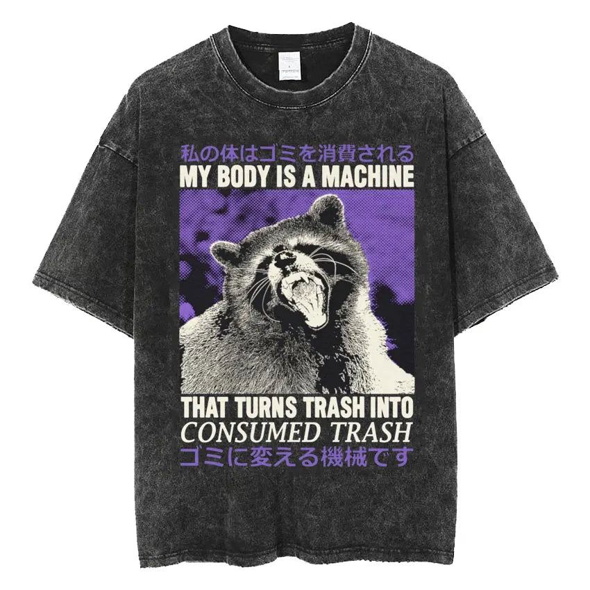 The Horrors Are Never Ending Yet I Remain Silly T-shirt Funny Frog Retro Washed T Shirt Men's Oversized Tees