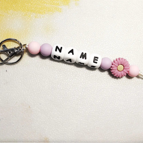 1 personalized custom daisy silicone keychain, beaded keychain,