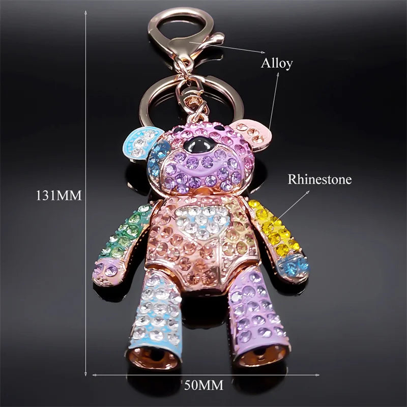 Cute Sweet Colorful Full Crystal Big Bear Key Chain Alloy Rhinestone