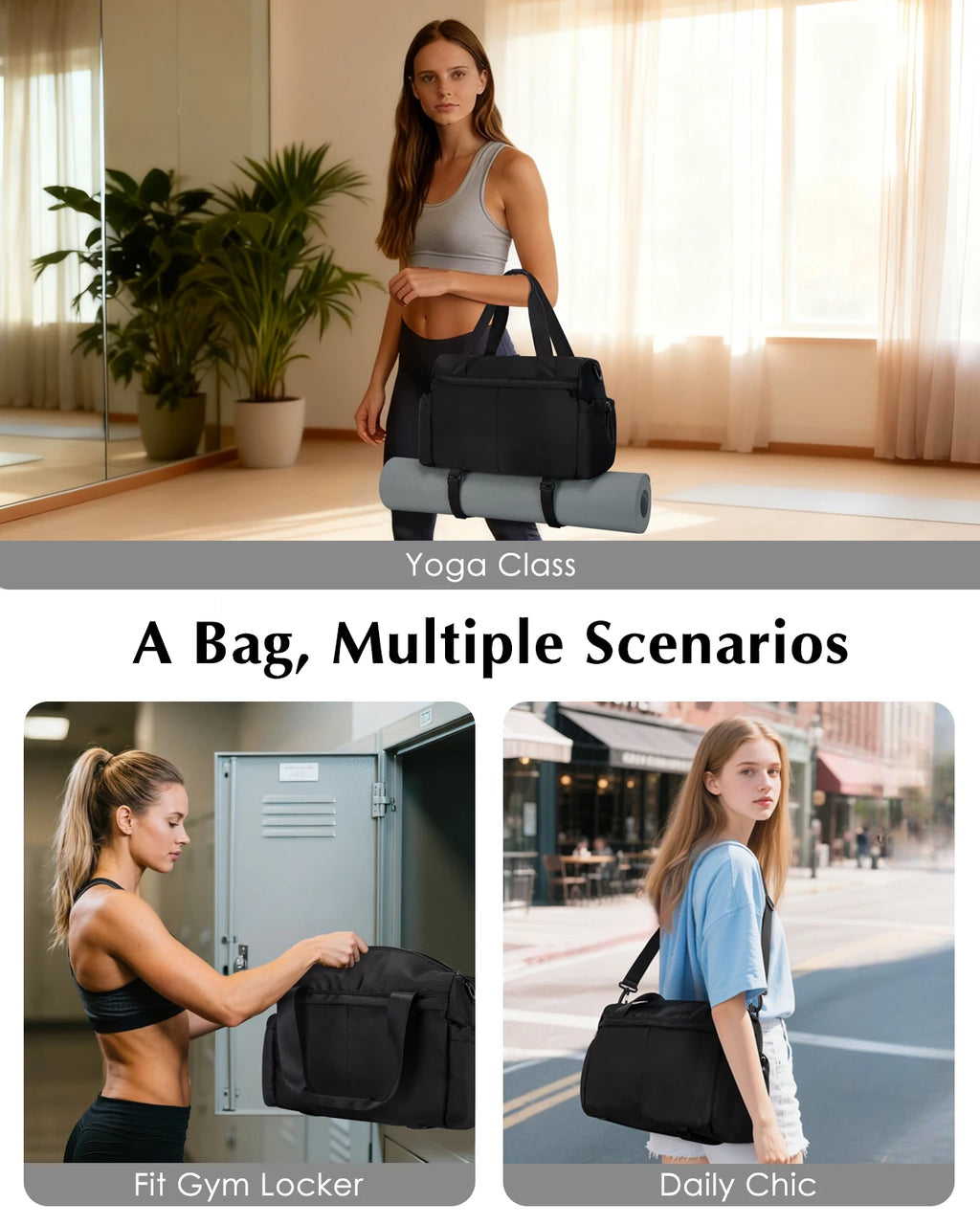 Small Gym Bag for Women with Yoga Mat Holder, Mini Duffle Bag for