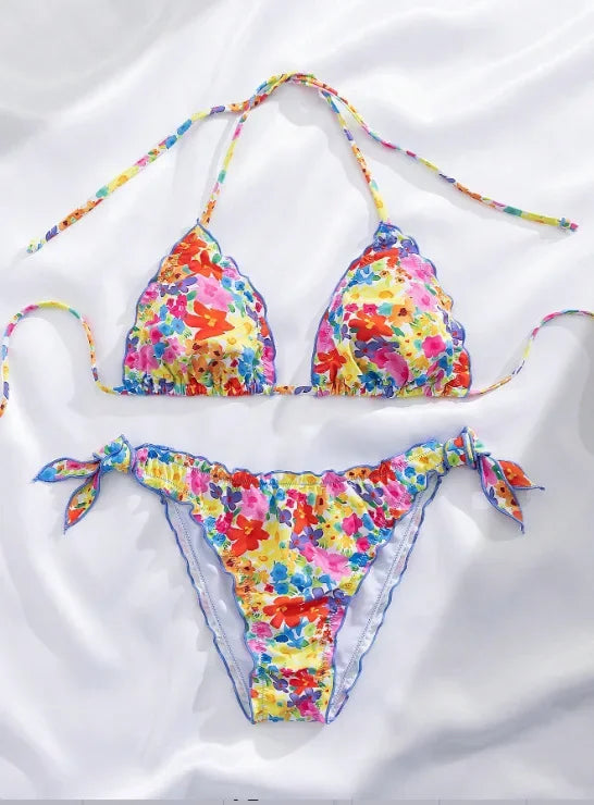 Cute Bikini Set Up Tie Side Thong Swimsuit Bathing Suit