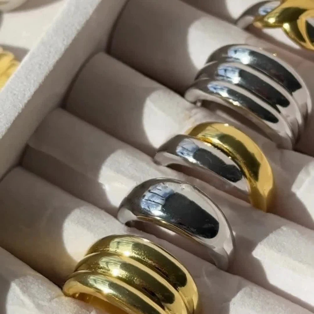 Fashion Mixed Color Multilayer Chunky Rings Gold&Silver Plated Cross