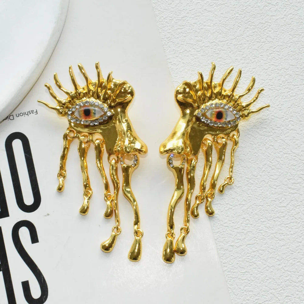 High Quality Metal Golden Earrings Exaggerated Lady Ears' Accessories