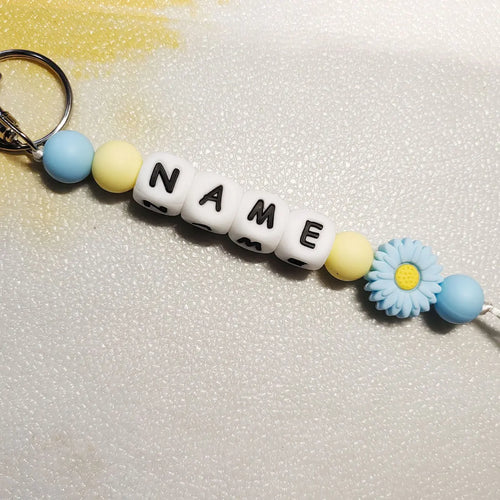 1 personalized custom daisy silicone keychain, beaded keychain,
