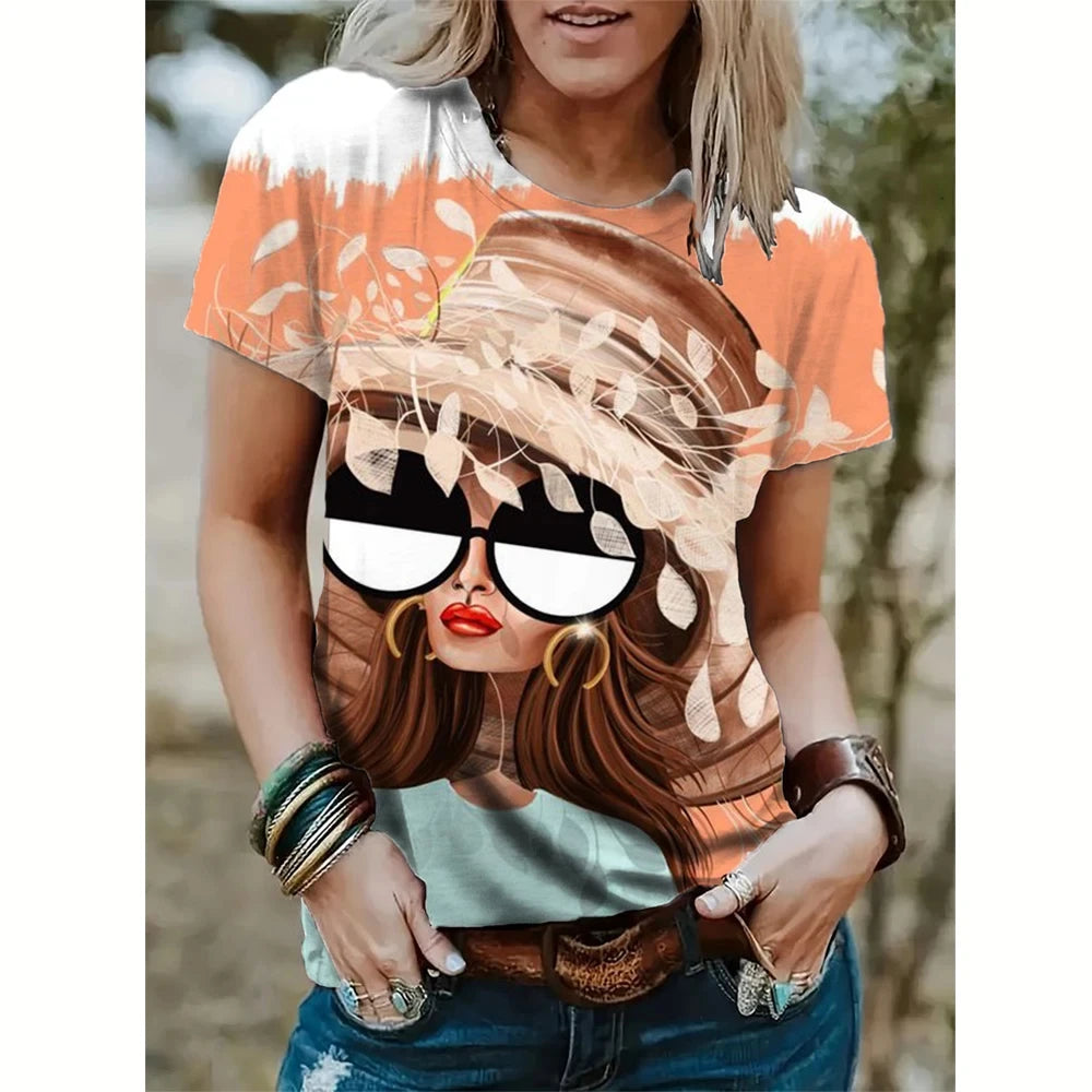 Women's Abstract Face Short Sleeve T-shirt 3D Printin Harajuku Street