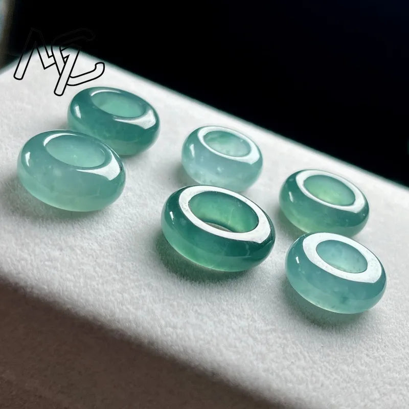 Natural Emerald Blue Water Lucky Bead Ring Pendant Myanmar Jadeite