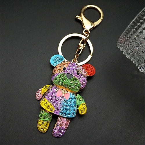 Cute Sweet Colorful Full Crystal Big Bear Key Chain Alloy Rhinestone
