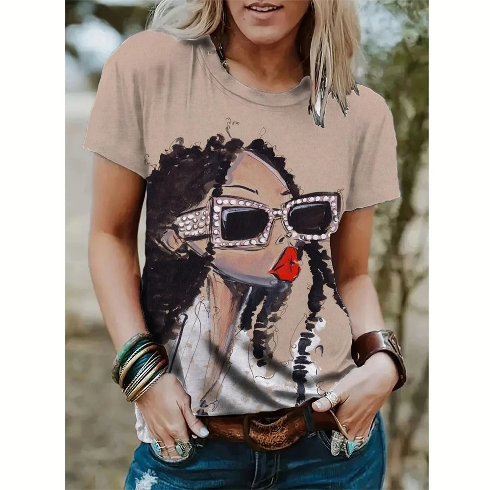 Women's Abstract Face Short Sleeve T-shirt 3D Printin Harajuku Street