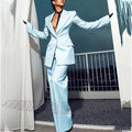 Women Modern Style Peaked Lapel Casual Chic Two Pieces Jacket Pants