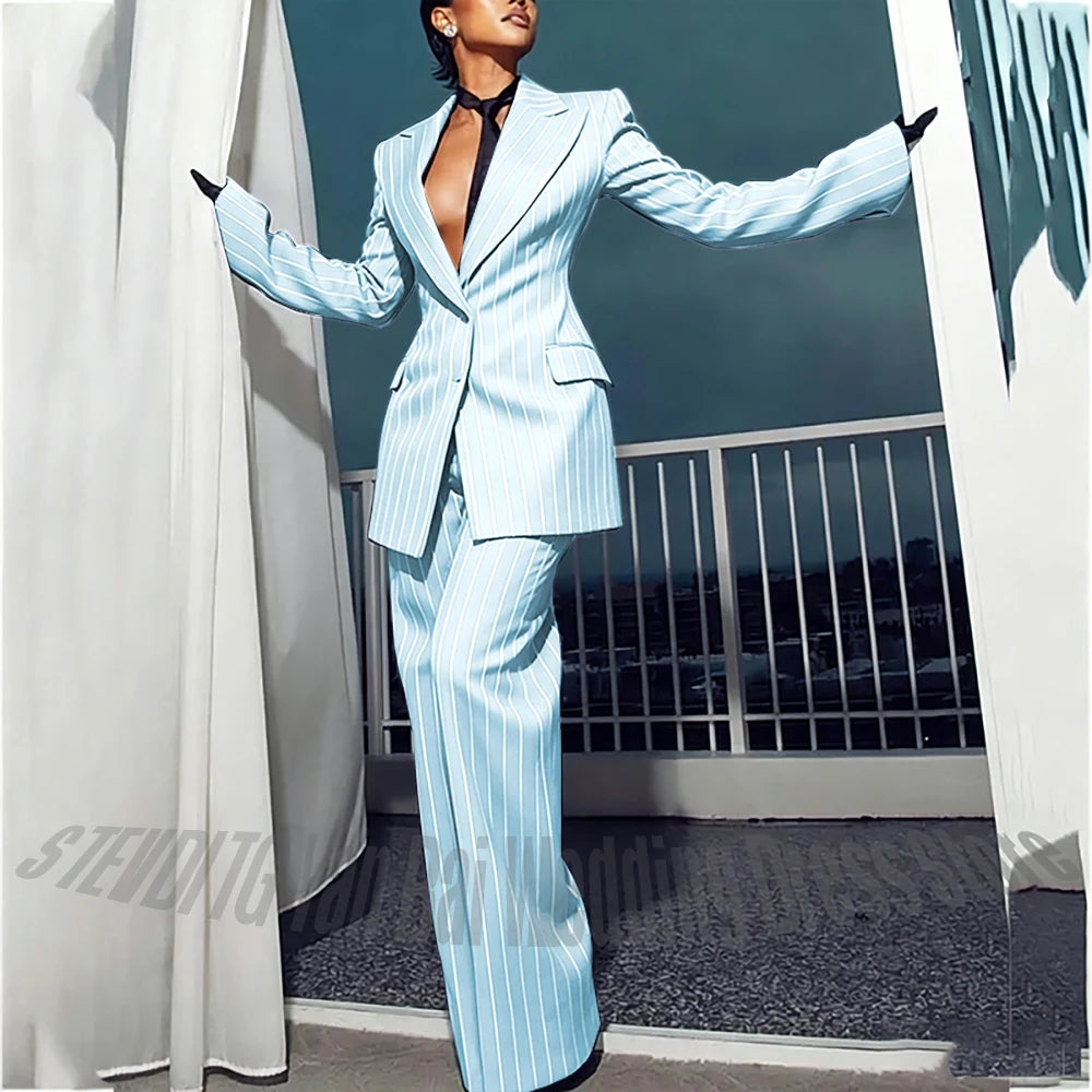 Women Modern Style Peaked Lapel Casual Chic Two Pieces Jacket Pants