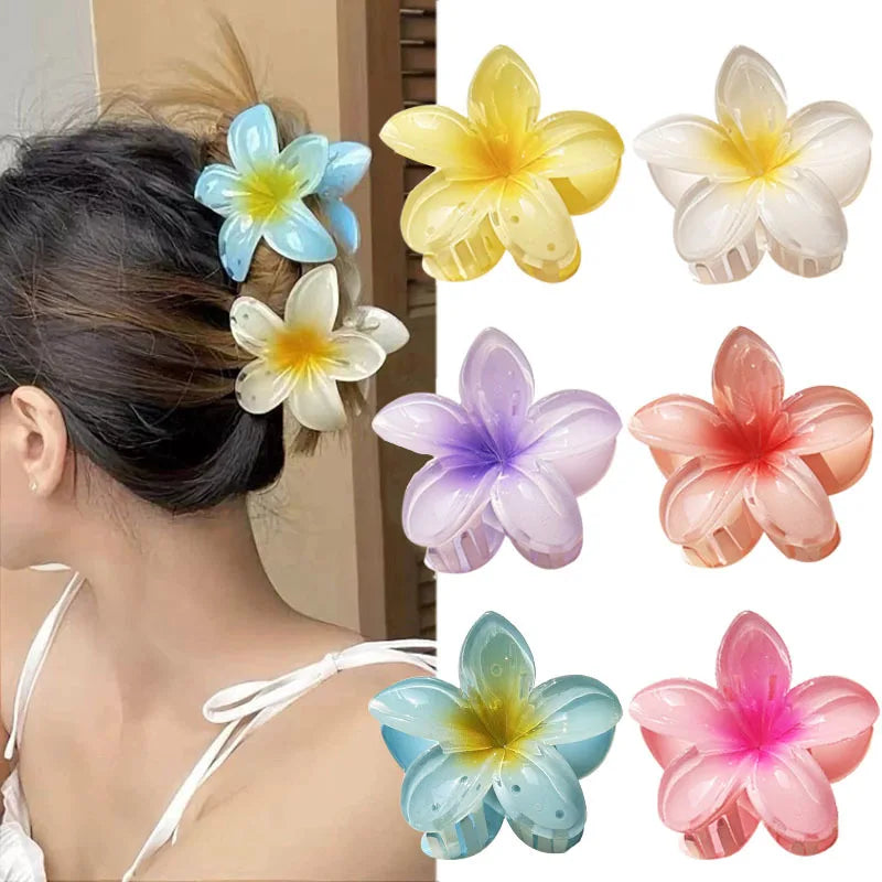 3pcs Boho Gradient Large Flower Acrylic Hair Clip For Women Sweet Hair