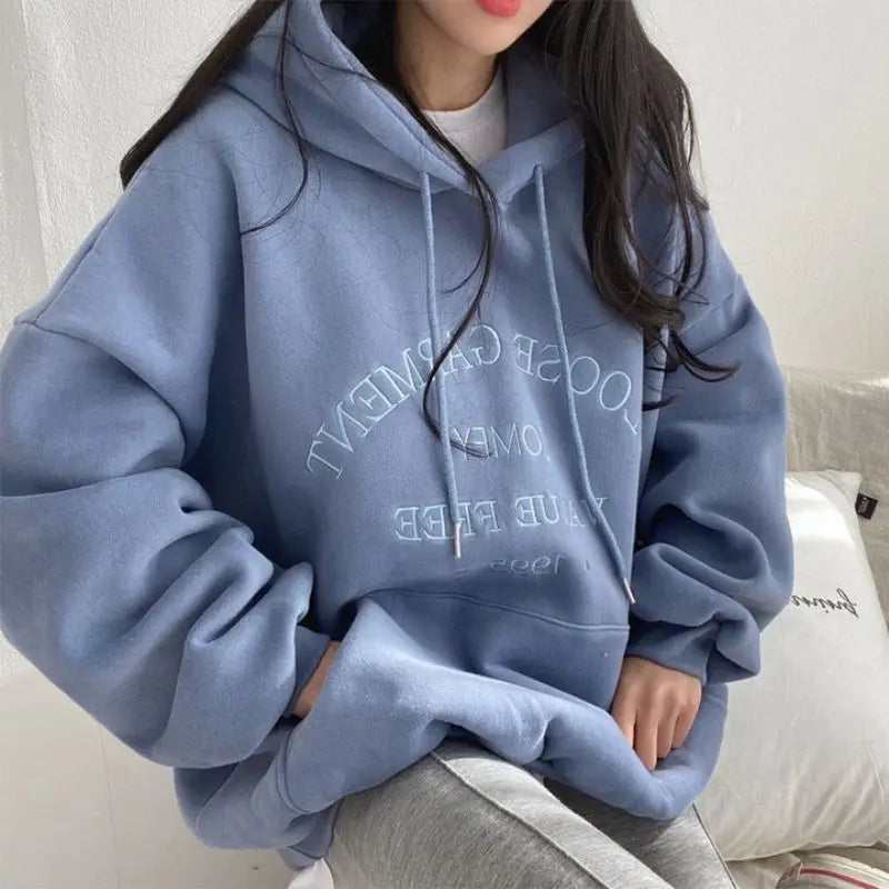 Woman 2025 Autumn and Winter Street Loose Embroidery Casual Hoodies New Plush Hooded Sweatshirt Women Sweatshirts