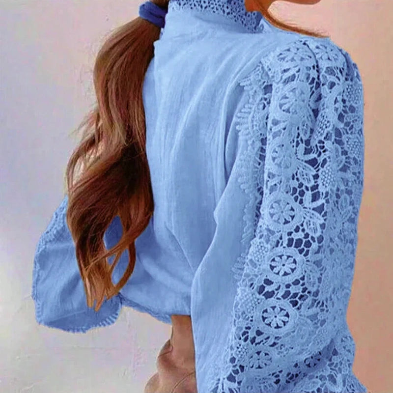Chic Blouse, Lace Hollow Sleeve Elegant Top, Vintage Fashion Office Lady Outfits