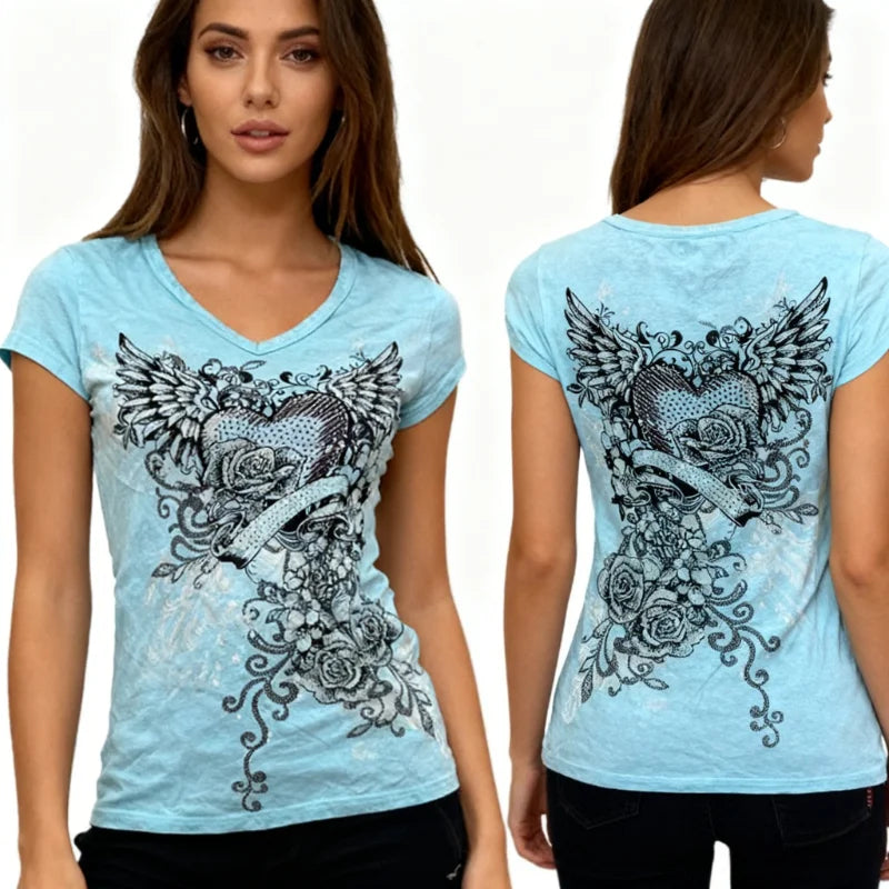 American Retro Hottie T-shirt Subculture Punk Aesthetic Print Popular Street Tops