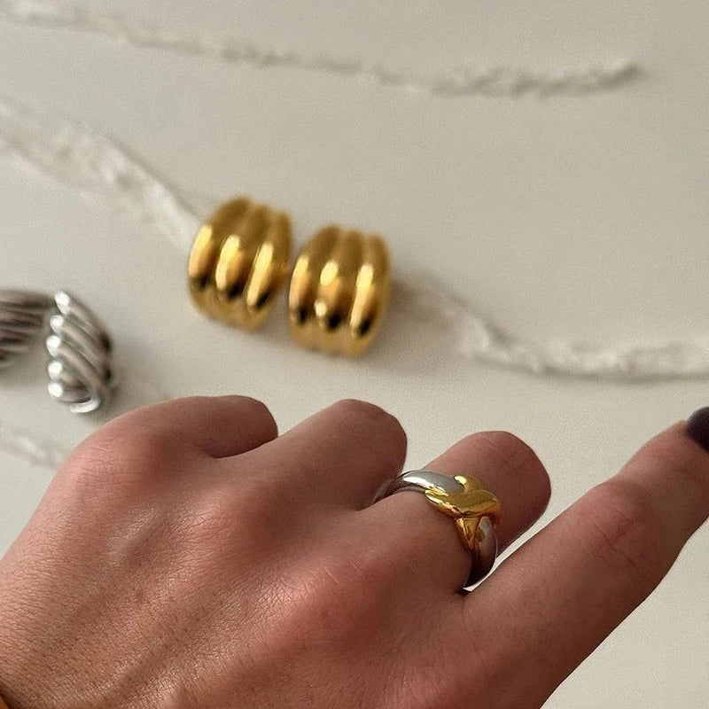 Fashion Mixed Color Multilayer Chunky Rings Gold&Silver Plated Cross