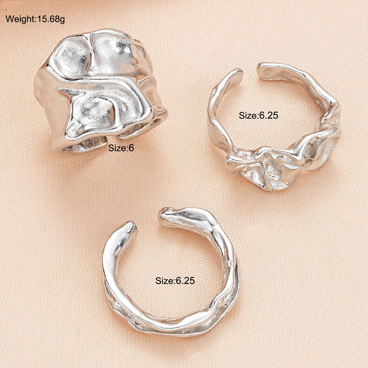 3 Pcs Punk Chunky Irregular Rings Set for Women Creative Geometric