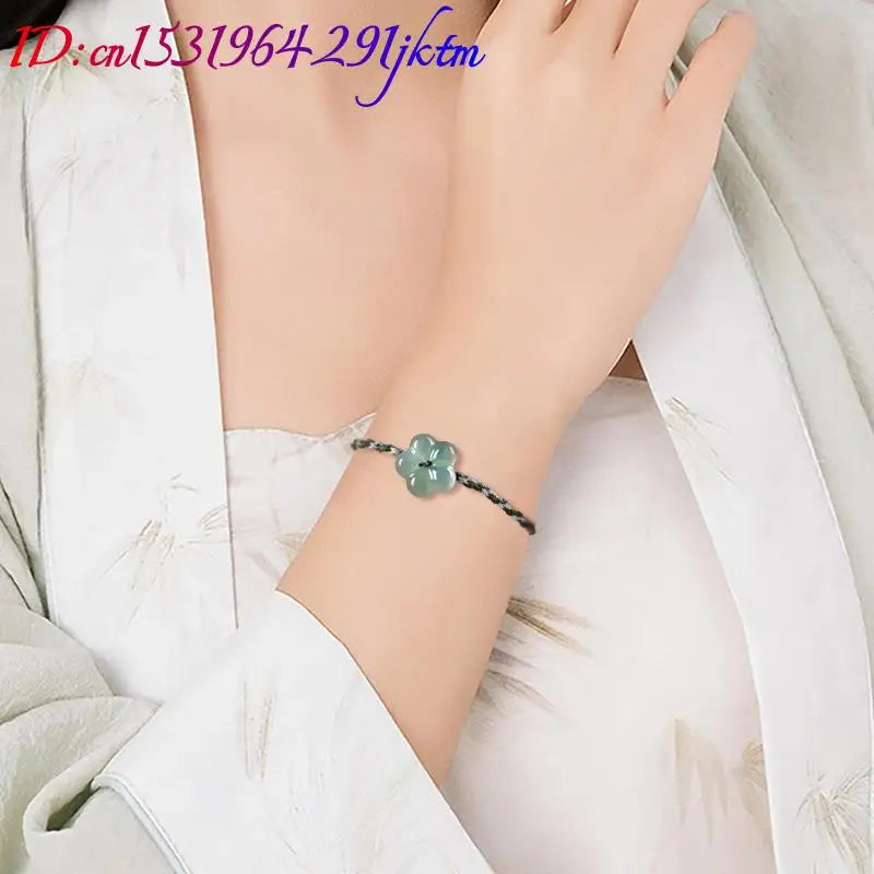 Burmese Jadeite Flower Bracelet Natural Jade Charm Fashion Accessories