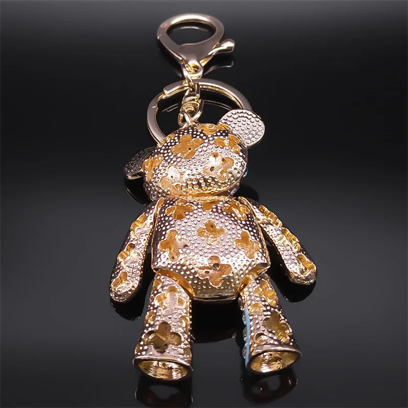 Cute Sweet Colorful Full Crystal Big Bear Key Chain Alloy Rhinestone