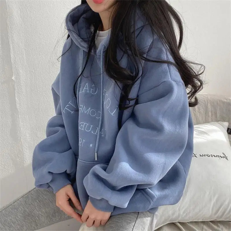 Woman 2025 Autumn and Winter Street Loose Embroidery Casual Hoodies New Plush Hooded Sweatshirt Women Sweatshirts