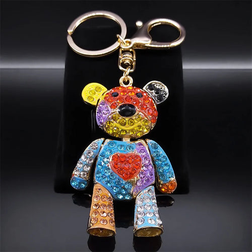 Cute Sweet Colorful Full Crystal Big Bear Key Chain Alloy Rhinestone