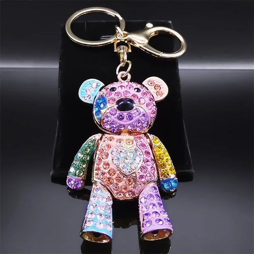 Cute Sweet Colorful Full Crystal Big Bear Key Chain Alloy Rhinestone