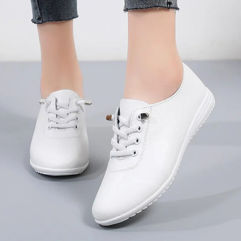 Female Ladies Women's Genuine Leather Flats Shoes Loafers Soft