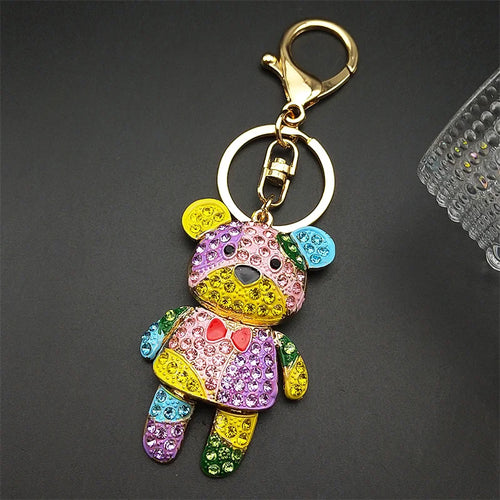 Cute Sweet Colorful Full Crystal Big Bear Key Chain Alloy Rhinestone