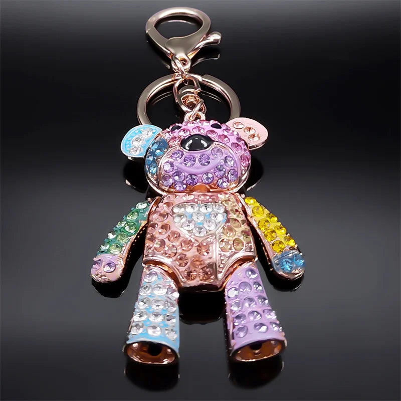 Cute Sweet Colorful Full Crystal Big Bear Key Chain Alloy Rhinestone
