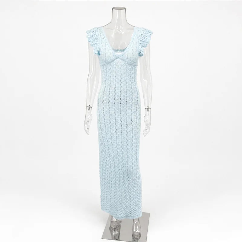 Tossy Ruffled Hollow Out Knit Long Dress