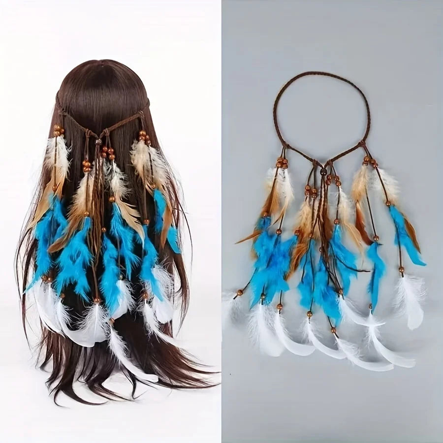 Ethnic Style Sparkles Feather Hair Tie Accessory