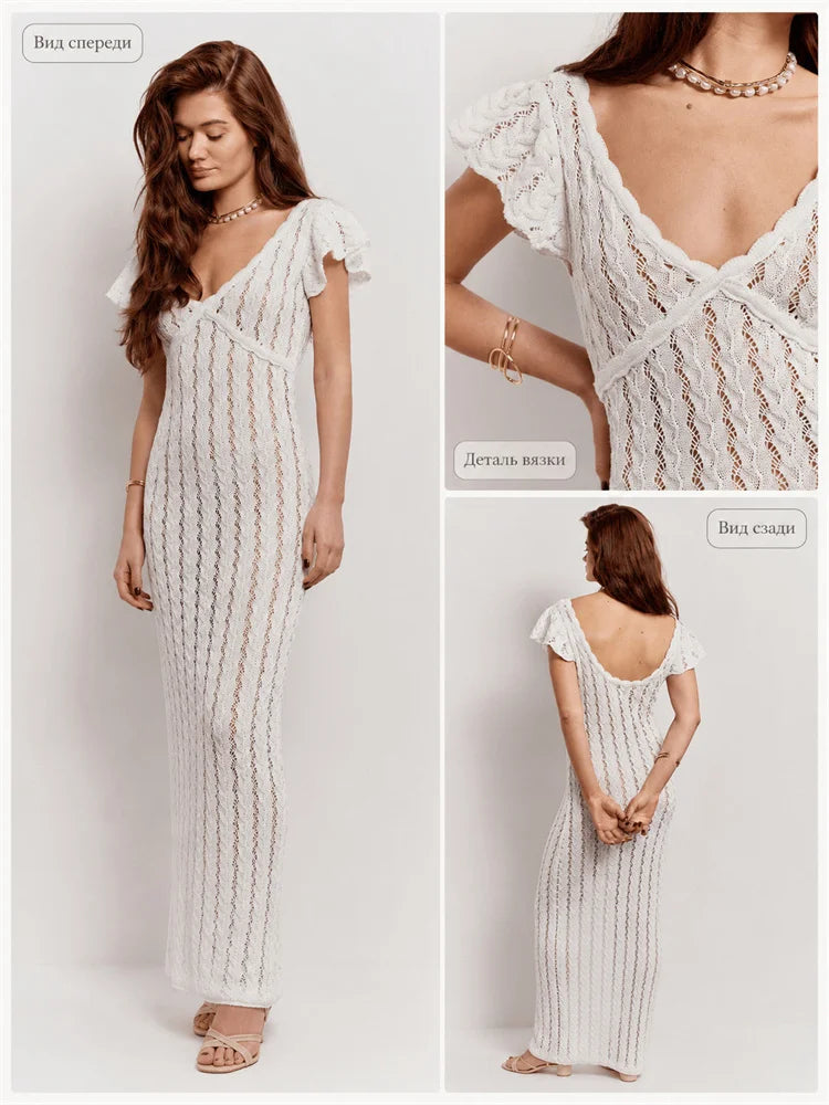 Tossy Ruffled Hollow Out Knit Long Dress