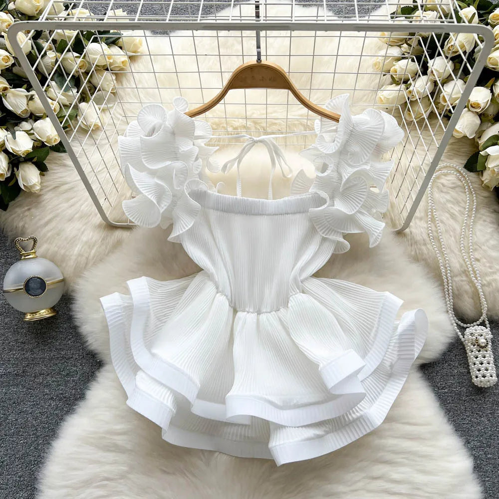 Crop Top Ruffles Vest Lady Tops High Street