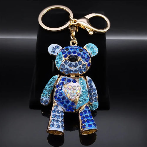 Cute Sweet Colorful Full Crystal Big Bear Key Chain Alloy Rhinestone