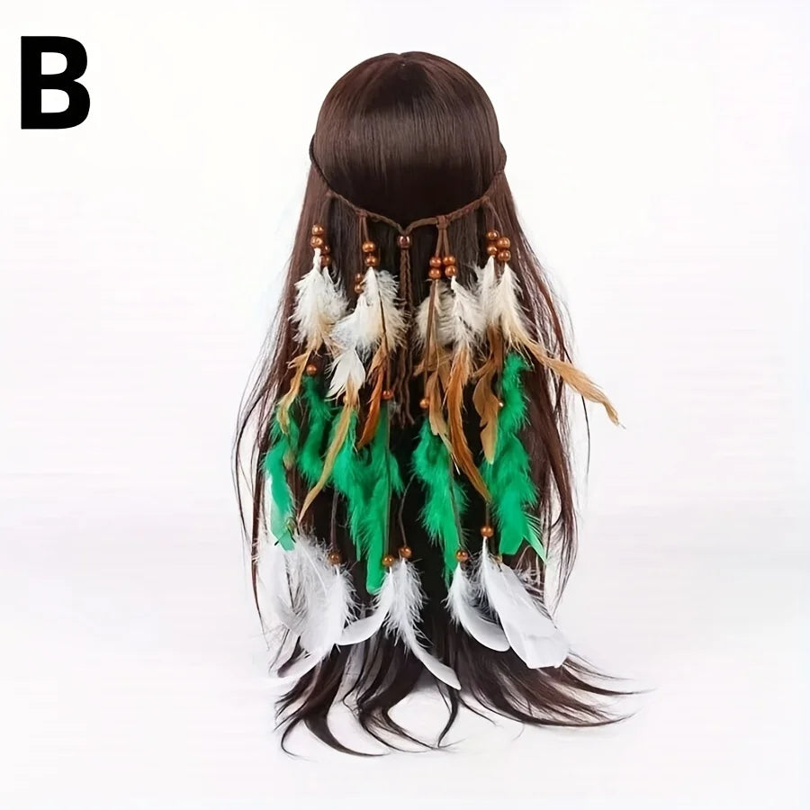 Ethnic Style Sparkles Feather Hair Tie Accessory