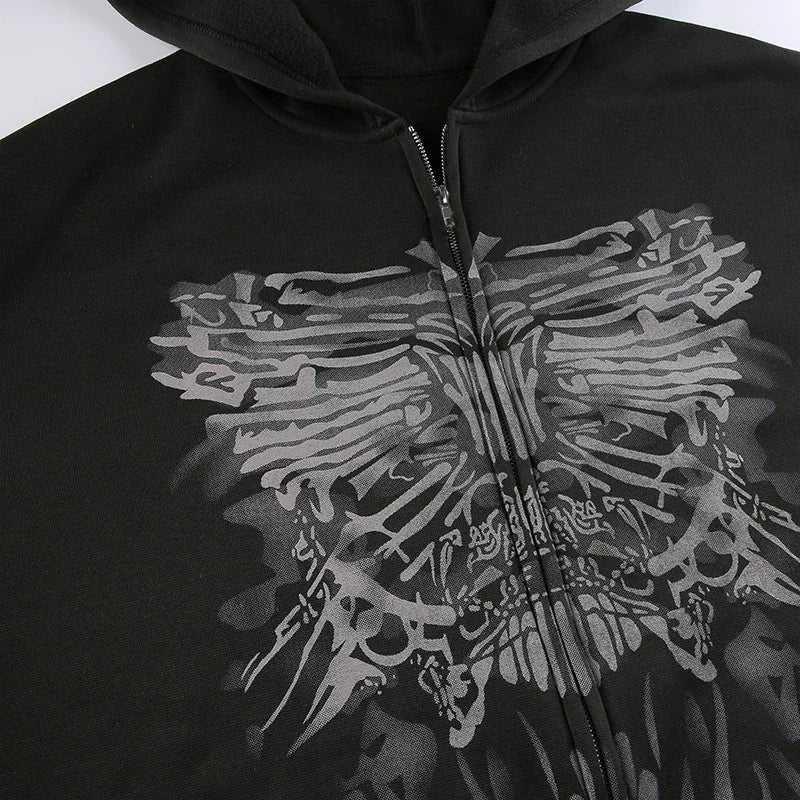 Butterfly Print Oversize Zip Streetwear