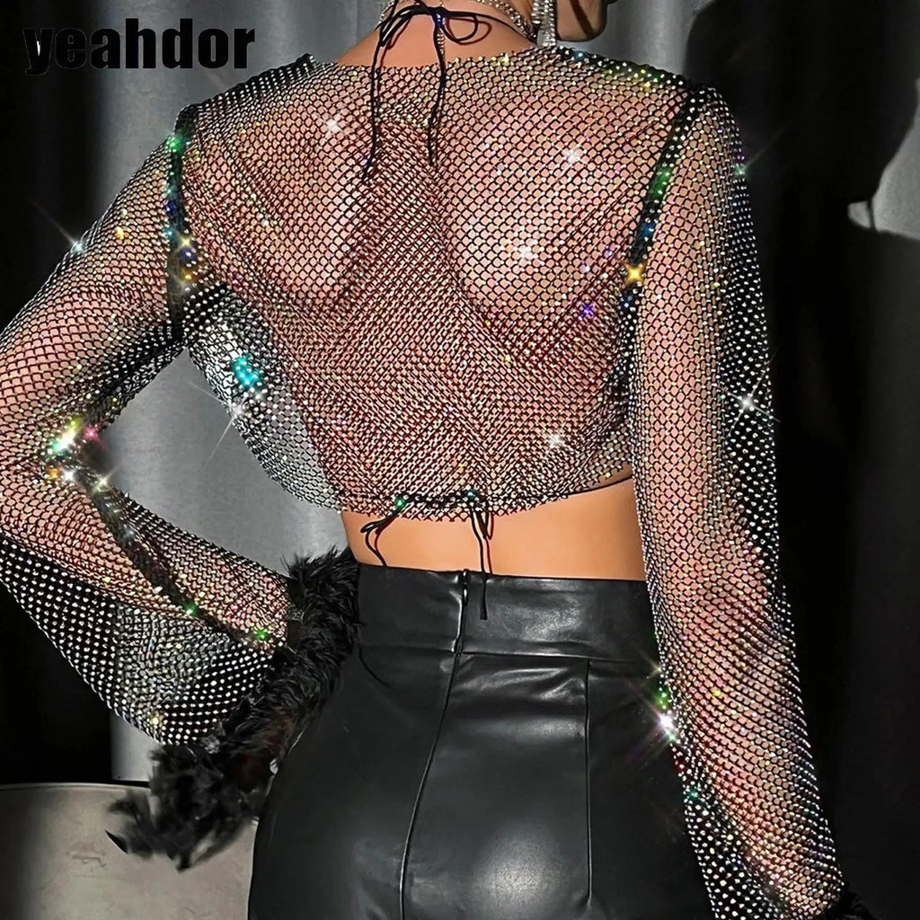 Sweet Diamond Fishing Net Crop Top Hollow Summer Beach Cover Up