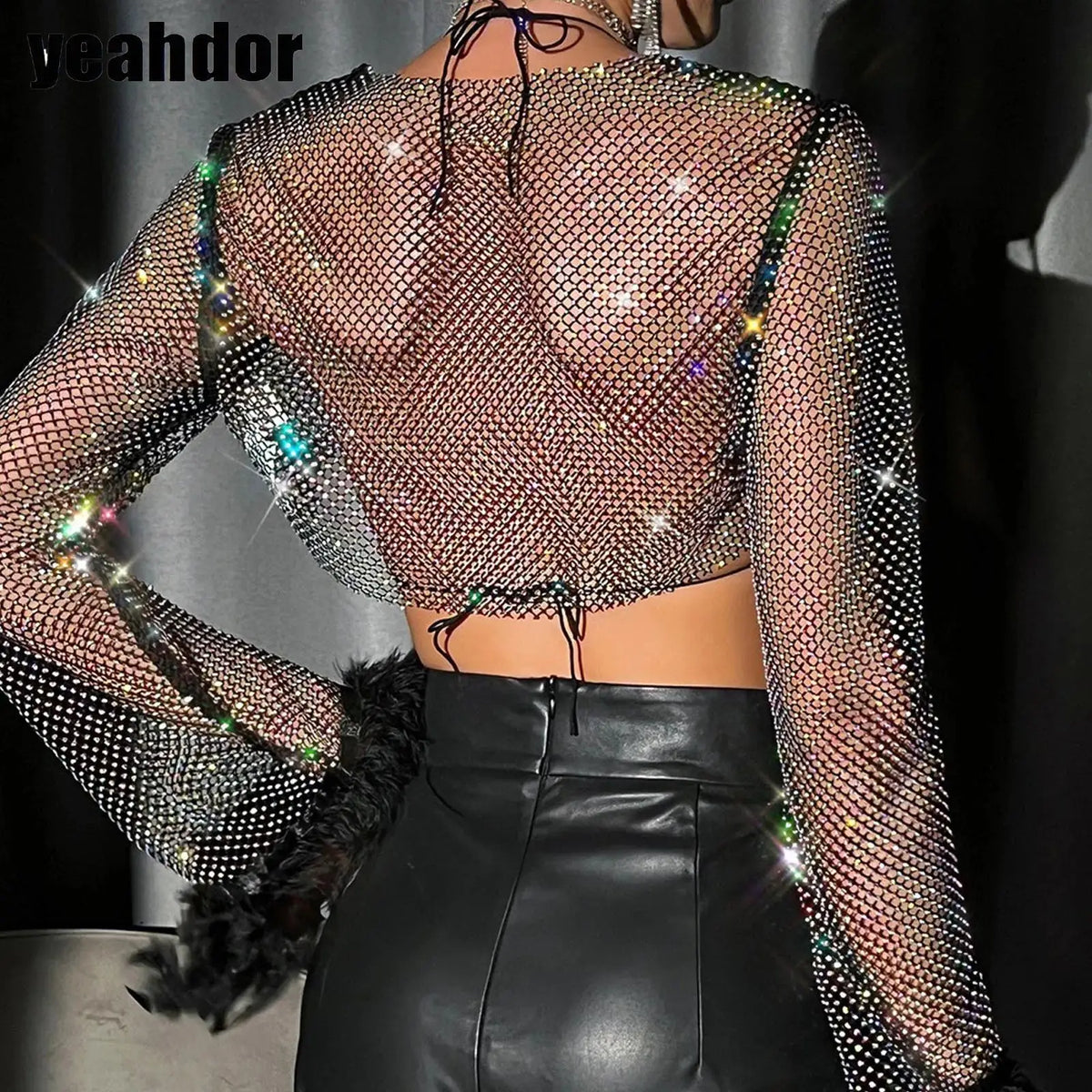 Sweet Diamond Fishing Net Crop Top Hollow Summer Beach Cover Up
