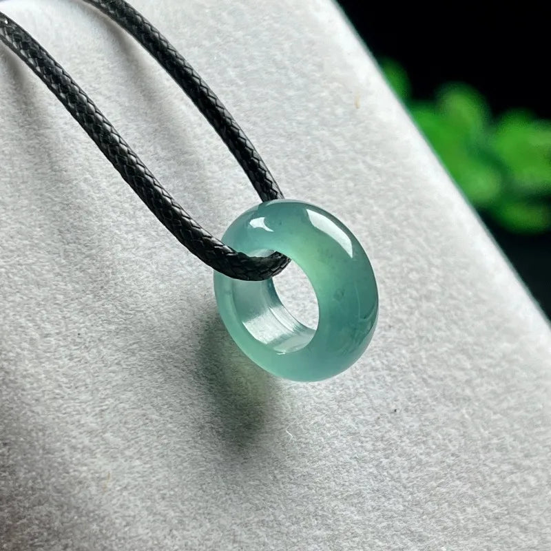 Natural Emerald Blue Water Lucky Bead Ring Pendant Myanmar Jadeite