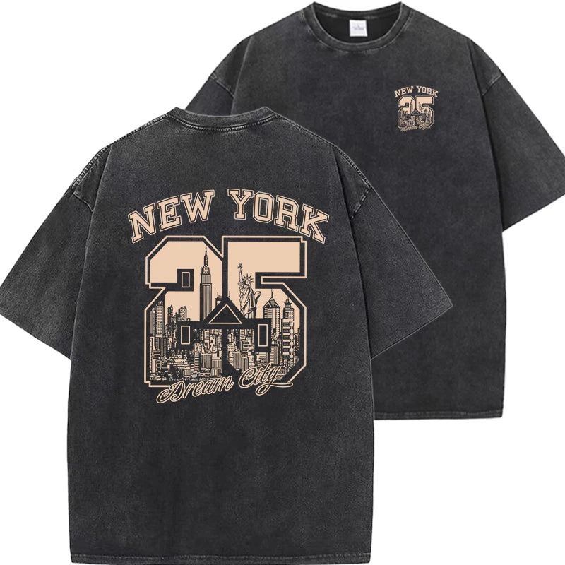 New York City Funny Print  Vintage Washed Cotton